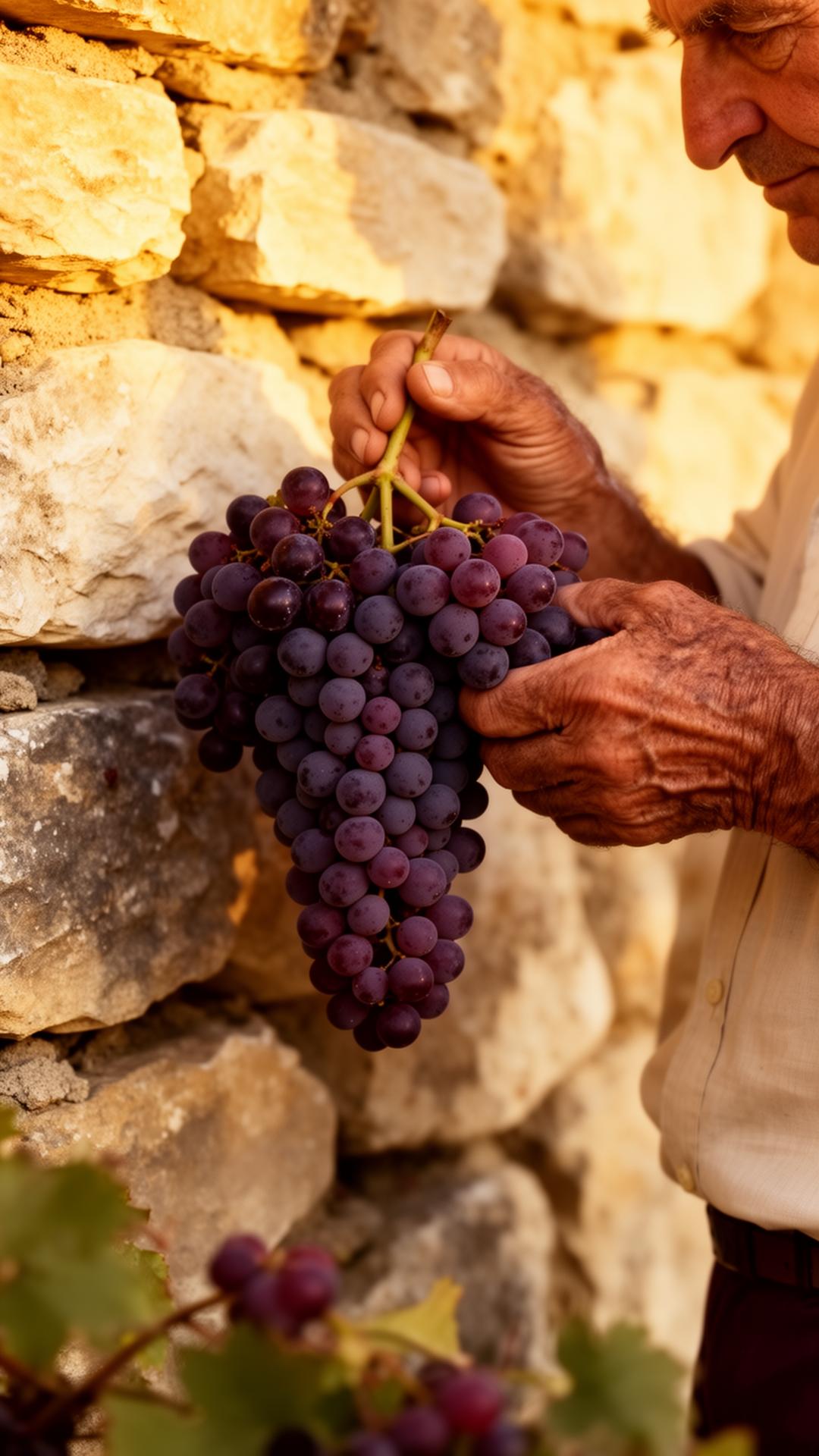 Winemaker holding grapes